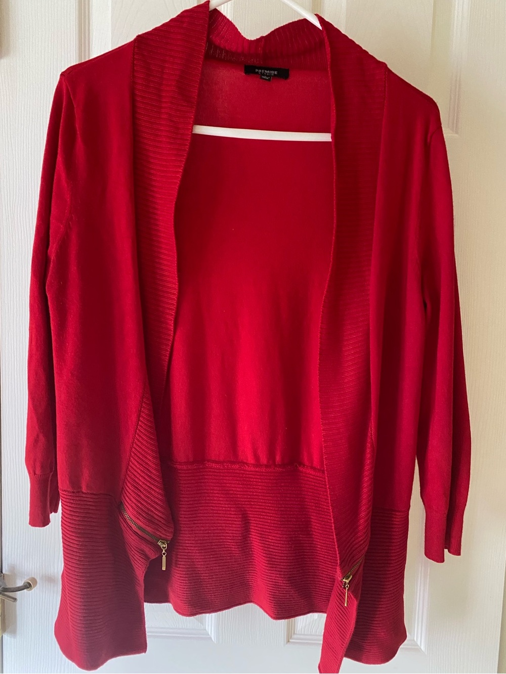 Red Open-Front Cardigan with Zip Detail